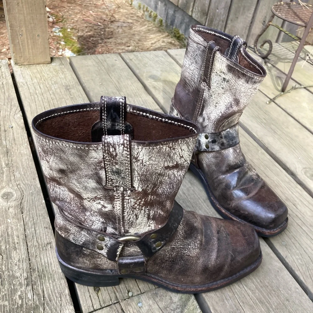 Rare FRYE 8” Harness Square Toe Vintage Leather Brown Size 9.5 - Picture 9 of 12